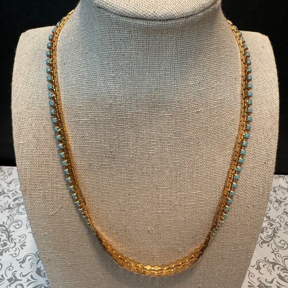 Turquoise Stone Goldtone Choker Necklace Vintage - Picture 3 of 8